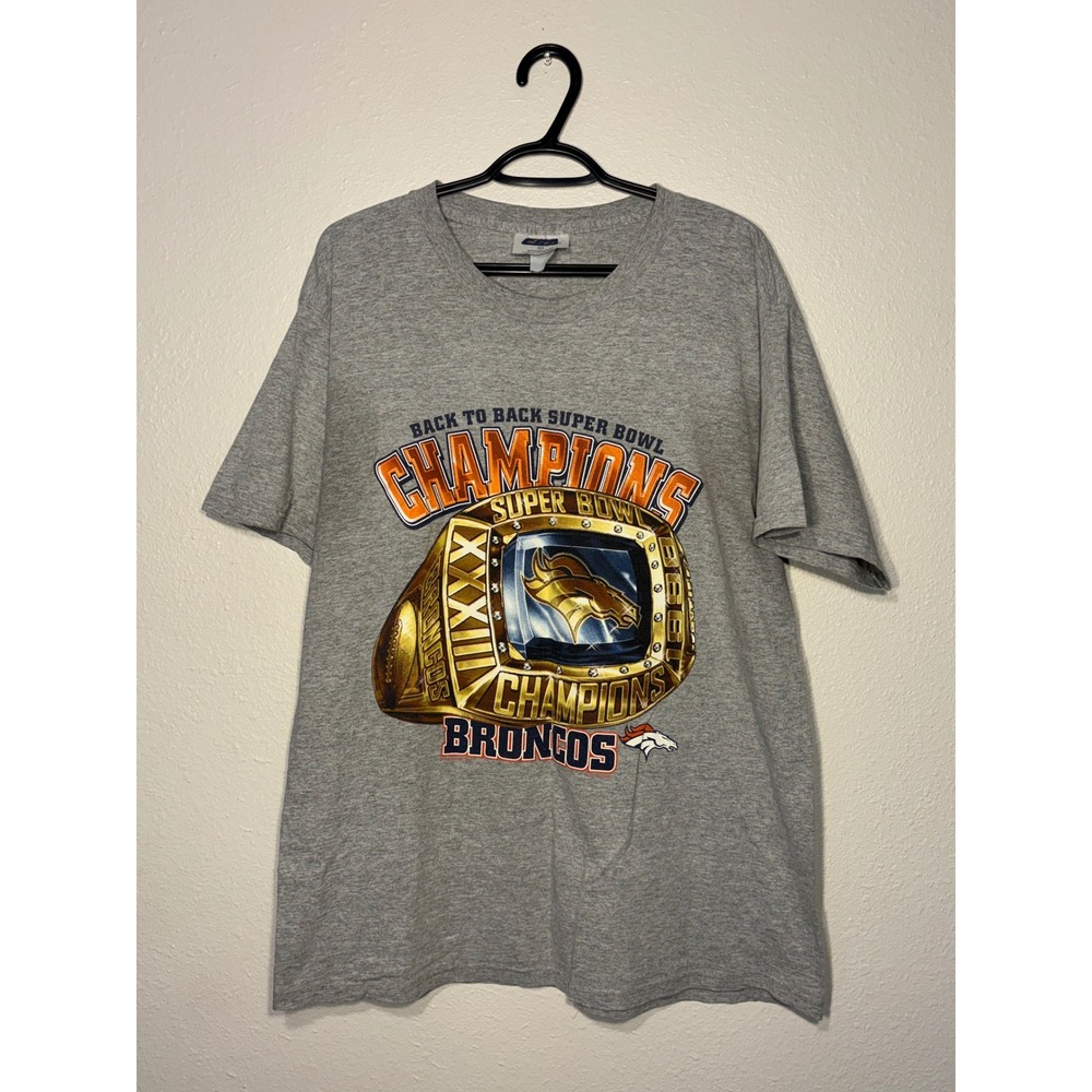 Vintage CSA Denver Broncos Super Bowl XXXIII Back to Back Champions T-Shirt Gray - Picture 1 of 4